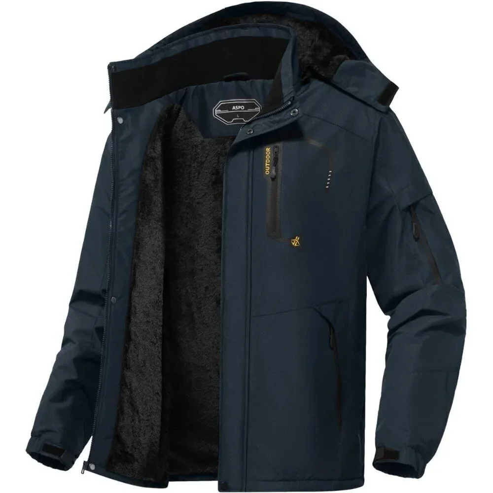 Men's Navy Blue Waterproof Winter Warm Snow Coat Fleece Lined Hiking Ski Jacket